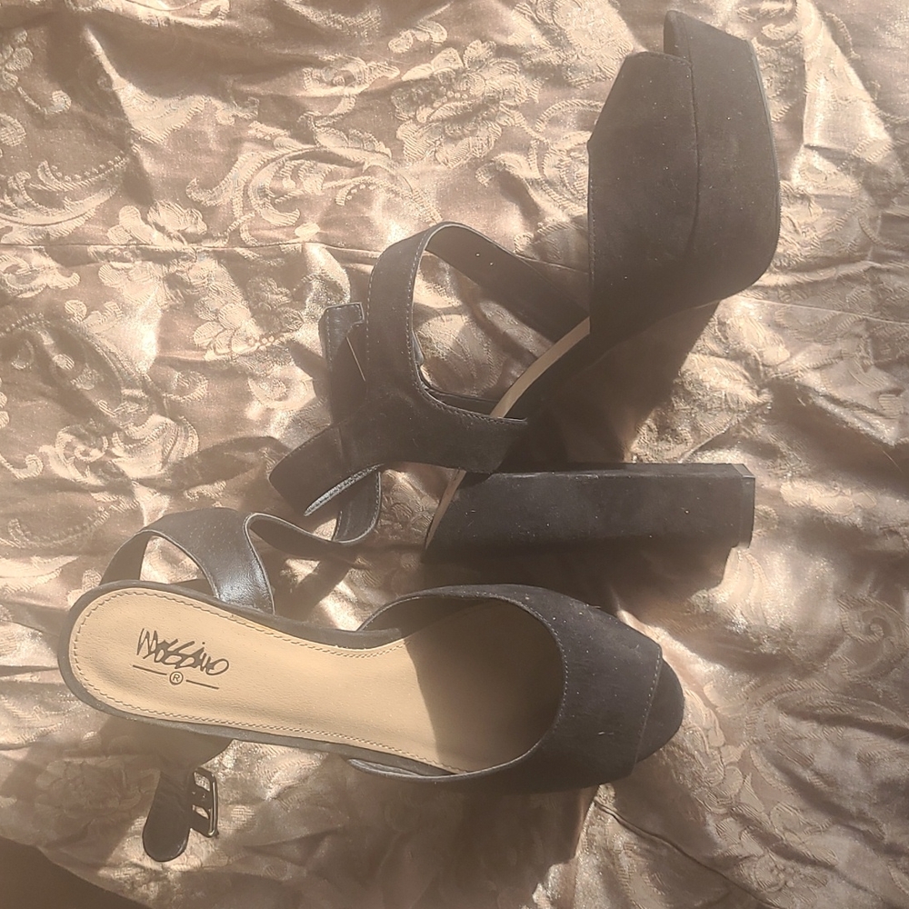 Black and tan 5" heels with ankle strap size 9